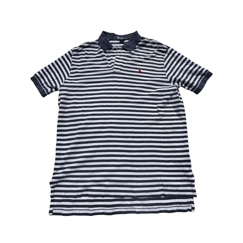 Polo Ralph Lauren Blue White Stripe Cotton Knit Short Sleeve Polo XL